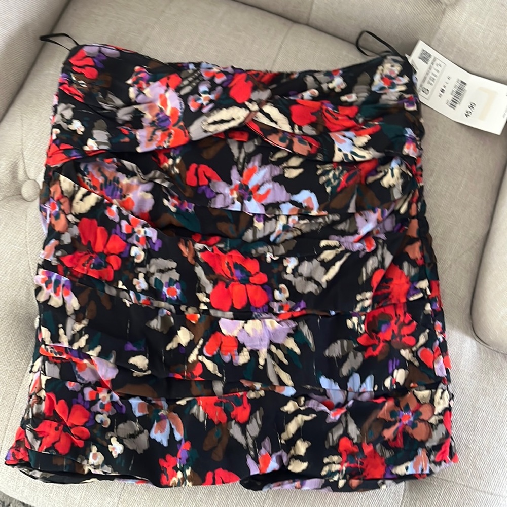 Zara Red Black Floral High Waist Mini Skirt Zip Small NWT Boho Date Night